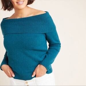 Anthropologie Shelby Off Shoulder Sweater Turquoise XS